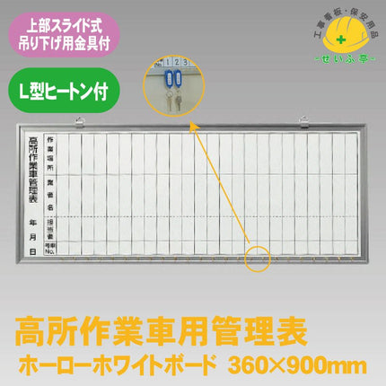 高所作業車用管理表 L型ヒートン付 1枚 484-41 360mm×900mm14mm厚484-41 安全用品ドットコム│保安用品 工事看板 工事現場関連商品の通販サイト